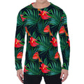 Hawaiian Tropical Flowers Pattern Print Men's Long Sleeve T-Shirt
