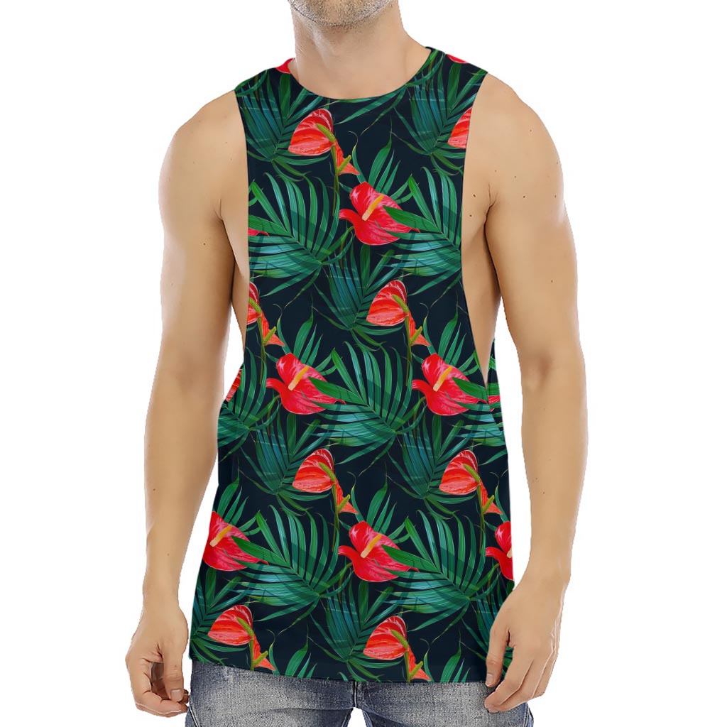 Hawaiian Tropical Flowers Pattern Print Men's Muscle Tank Top