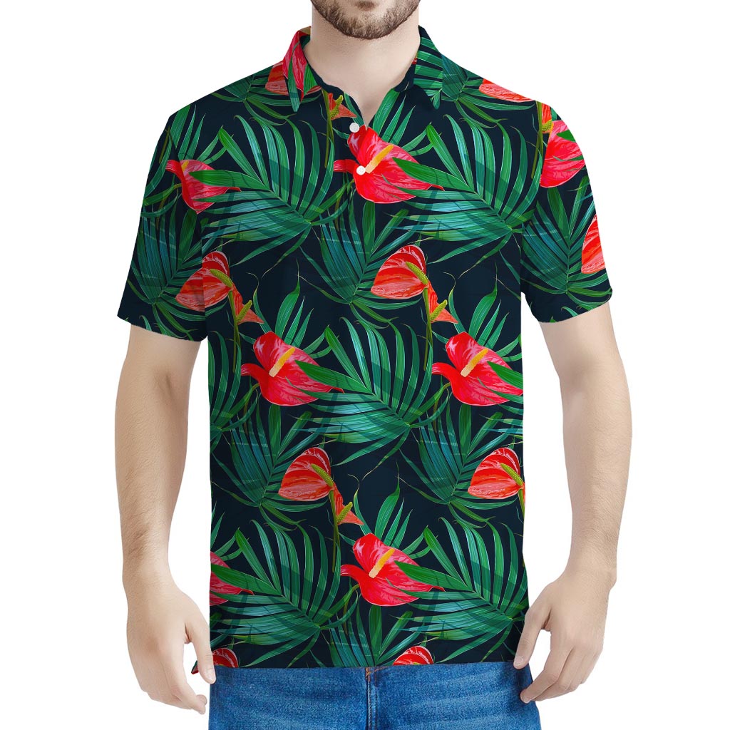 Hawaiian Tropical Flowers Pattern Print Men's Polo Shirt