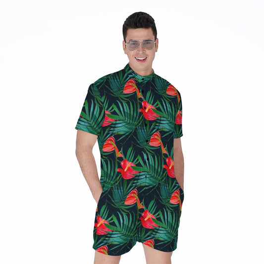 Hawaiian Tropical Flowers Pattern Print Men's Rompers