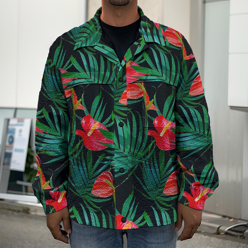 Hawaiian Tropical Flowers Pattern Print Men's Shirt Jacket