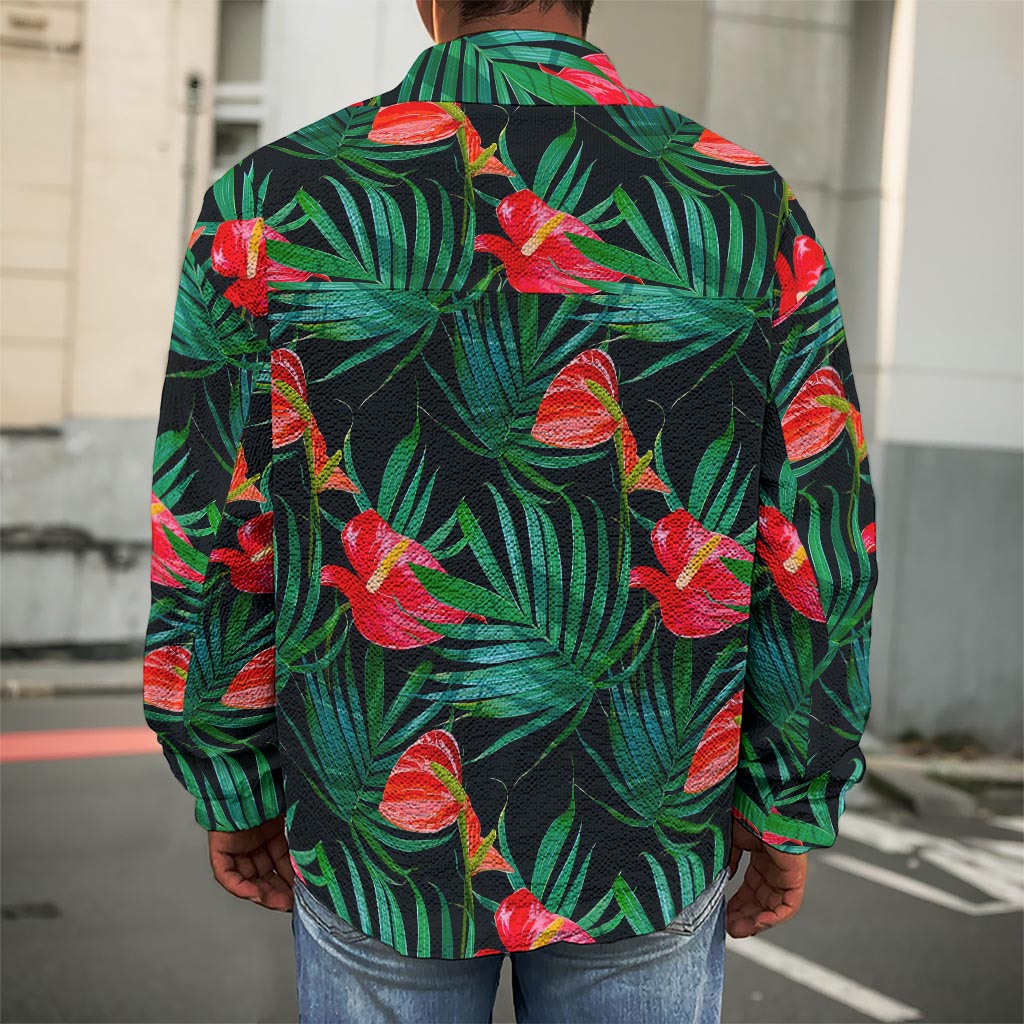 Hawaiian Tropical Flowers Pattern Print Men's Shirt Jacket