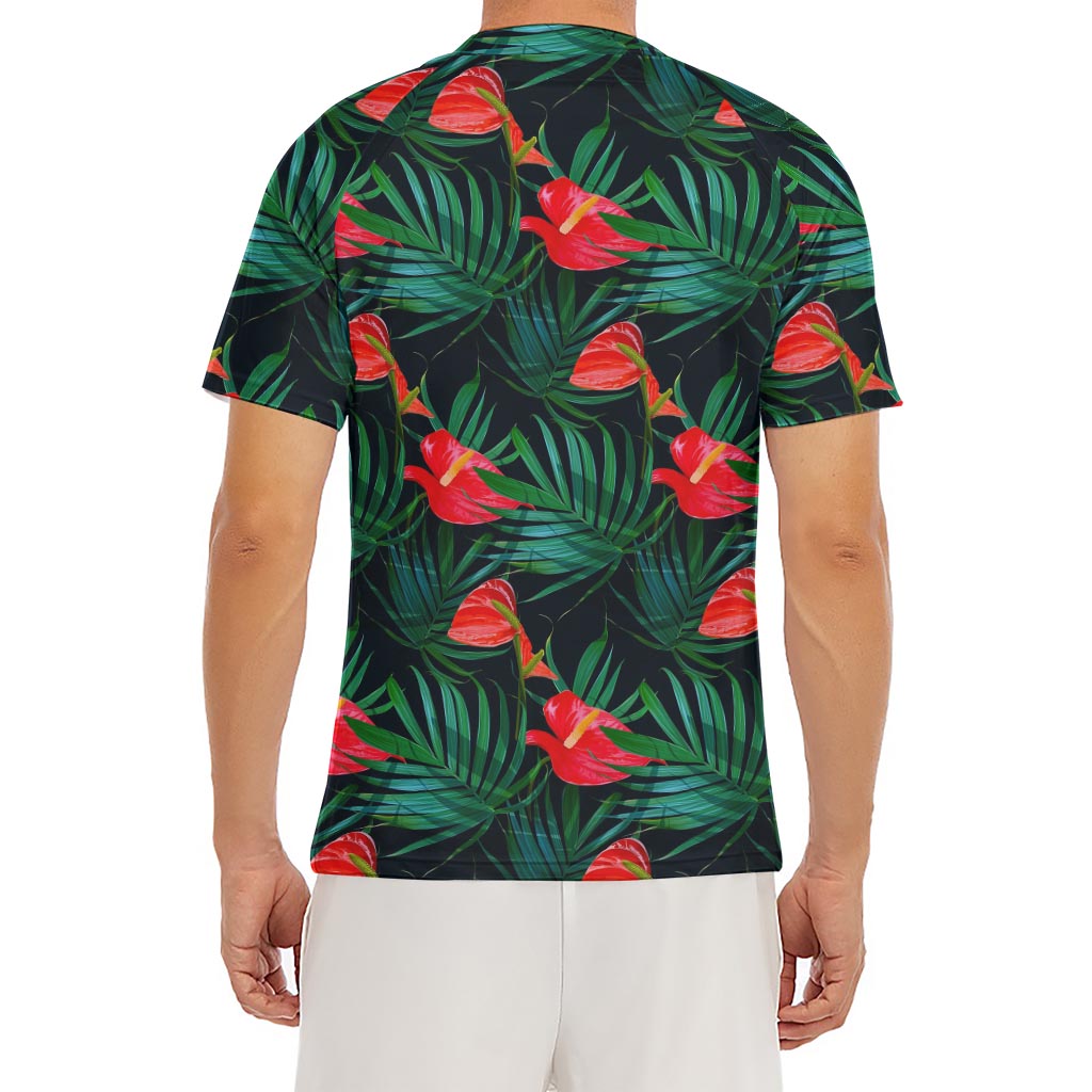Hawaiian Tropical Flowers Pattern Print Men's Short Sleeve Rash Guard