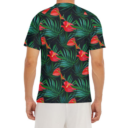 Hawaiian Tropical Flowers Pattern Print Men's Short Sleeve Rash Guard