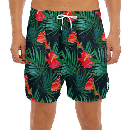 Hawaiian Tropical Flowers Pattern Print Men's Split Running Shorts