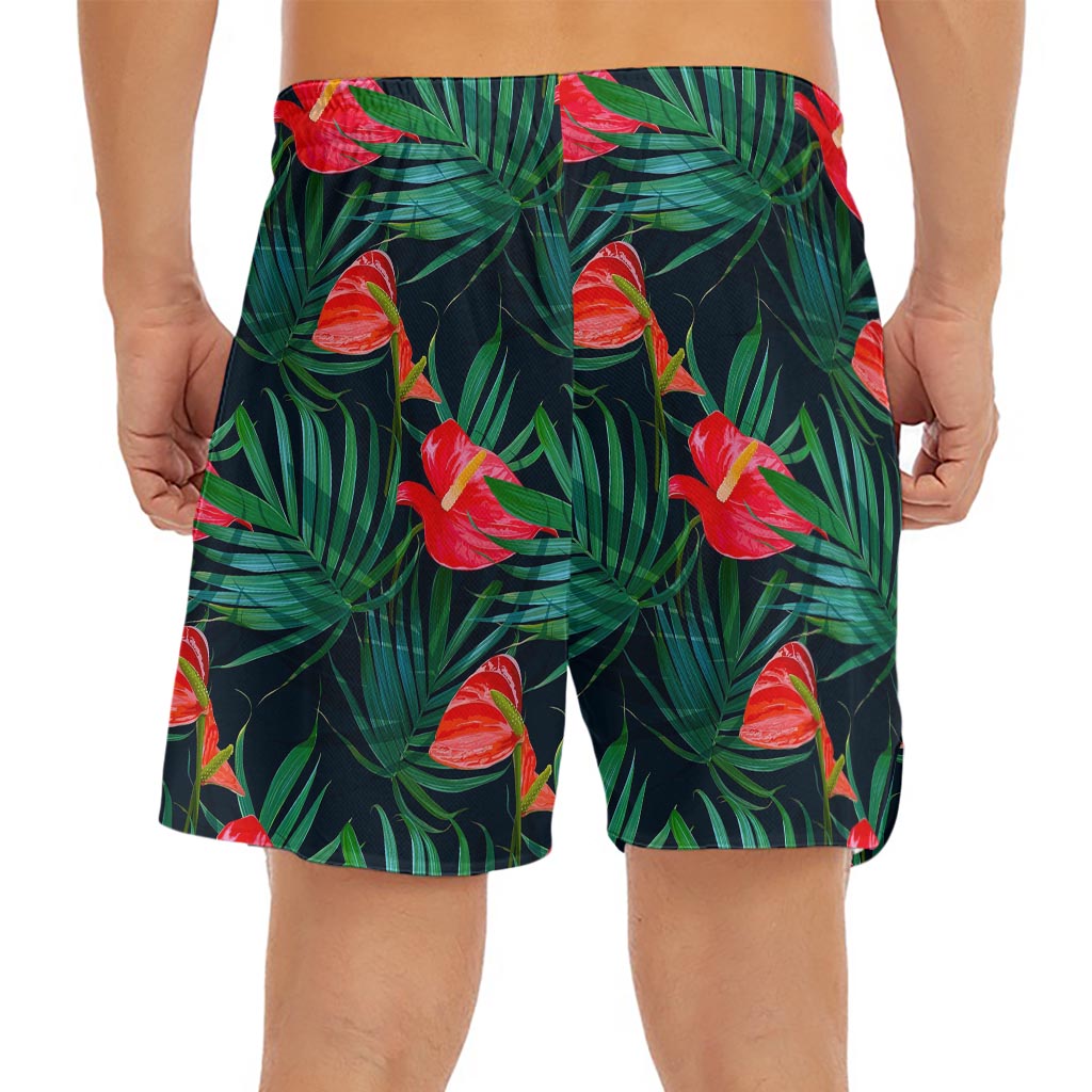 Hawaiian Tropical Flowers Pattern Print Men's Split Running Shorts