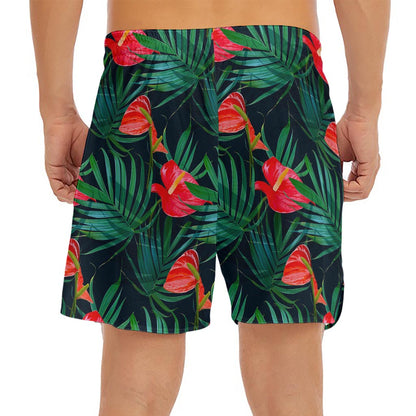 Hawaiian Tropical Flowers Pattern Print Men's Split Running Shorts