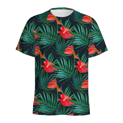 Hawaiian Tropical Flowers Pattern Print Men's Sports T-Shirt