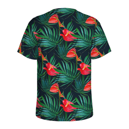 Hawaiian Tropical Flowers Pattern Print Men's Sports T-Shirt