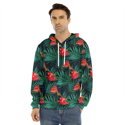 Hawaiian Tropical Flowers Pattern Print Men's Velvet Pullover Hoodie