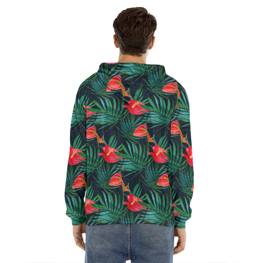 Hawaiian Tropical Flowers Pattern Print Men's Velvet Pullover Hoodie