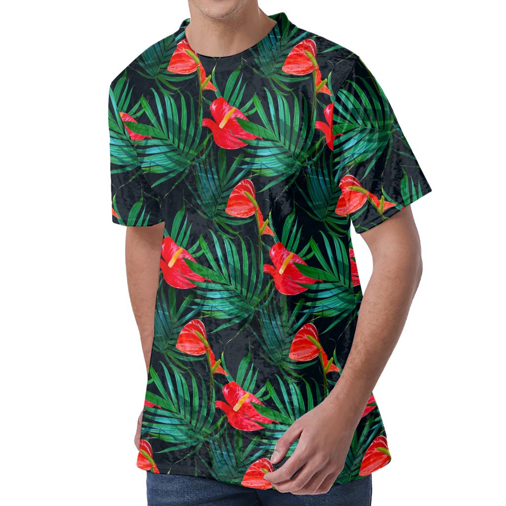 Hawaiian Tropical Flowers Pattern Print Men's Velvet T-Shirt