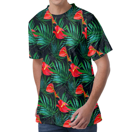 Hawaiian Tropical Flowers Pattern Print Men's Velvet T-Shirt