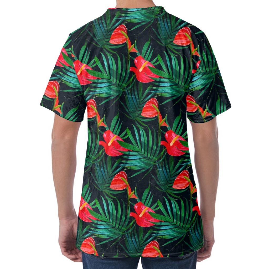 Hawaiian Tropical Flowers Pattern Print Men's Velvet T-Shirt