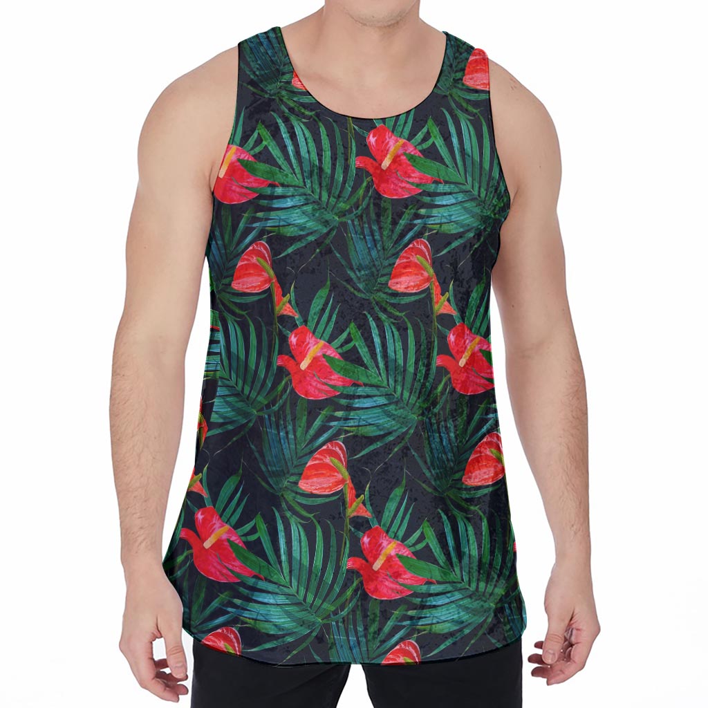 Hawaiian Tropical Flowers Pattern Print Men's Velvet Tank Top