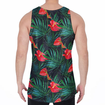Hawaiian Tropical Flowers Pattern Print Men's Velvet Tank Top