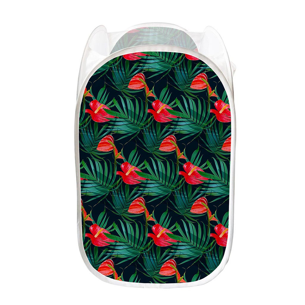 Hawaiian Tropical Flowers Pattern Print Mesh Laundry Hamper