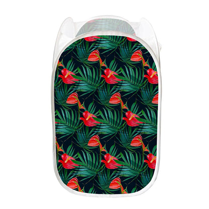 Hawaiian Tropical Flowers Pattern Print Mesh Laundry Hamper