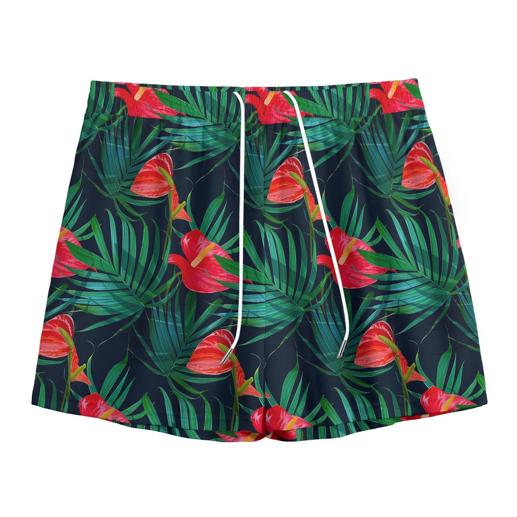 Hawaiian Tropical Flowers Pattern Print Mesh Shorts