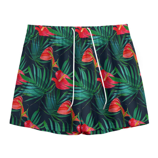 Hawaiian Tropical Flowers Pattern Print Mesh Shorts