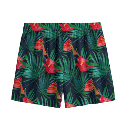 Hawaiian Tropical Flowers Pattern Print Mesh Shorts
