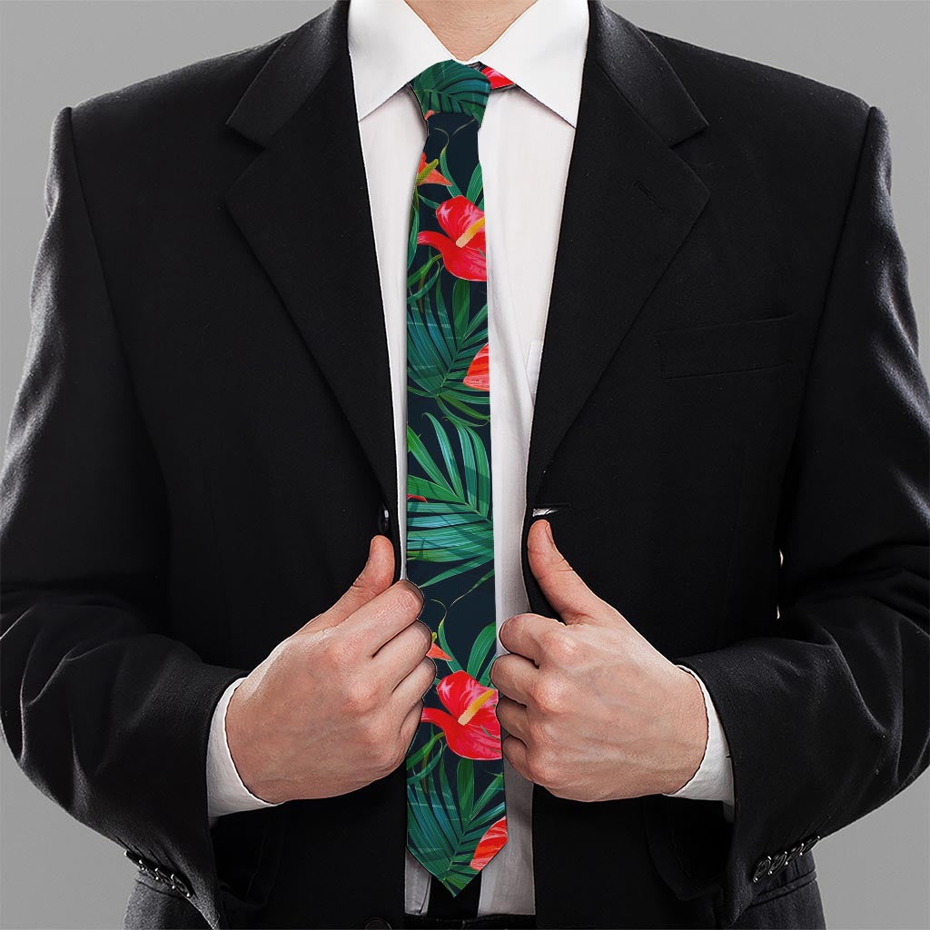 Hawaiian Tropical Flowers Pattern Print Necktie
