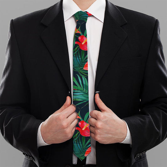 Hawaiian Tropical Flowers Pattern Print Necktie