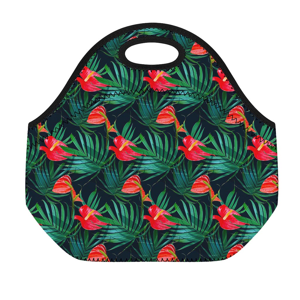 Hawaiian Tropical Flowers Pattern Print Neoprene Lunch Bag