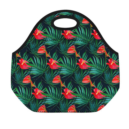 Hawaiian Tropical Flowers Pattern Print Neoprene Lunch Bag