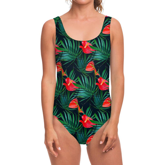 Hawaiian Tropical Flowers Pattern Print One Piece Swimsuit