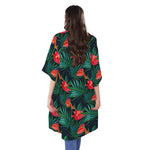 Hawaiian Tropical Flowers Pattern Print Open Front Beach Cover Up