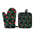 Hawaiian Tropical Flowers Pattern Print Oven Mitt And Pot Holder Set