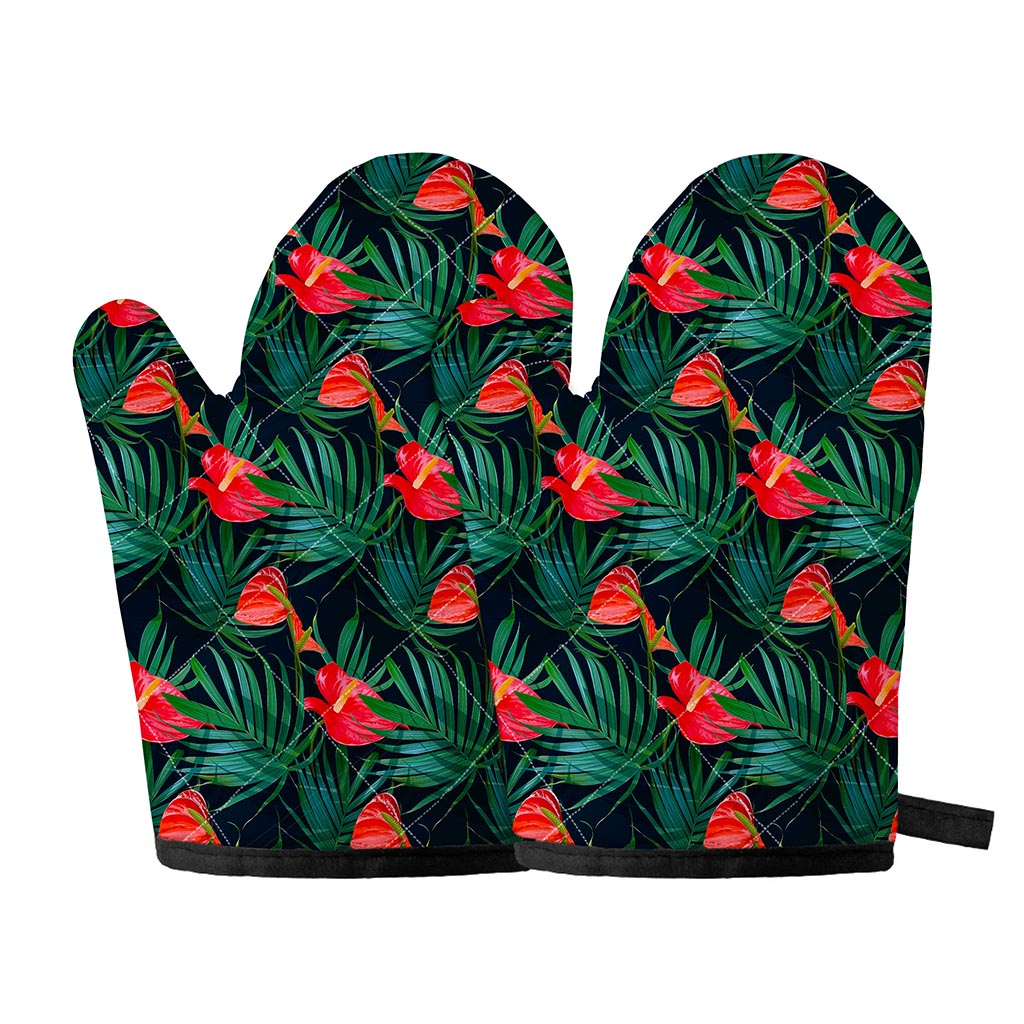 Hawaiian Tropical Flowers Pattern Print Oven Mitts