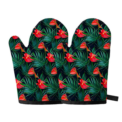Hawaiian Tropical Flowers Pattern Print Oven Mitts