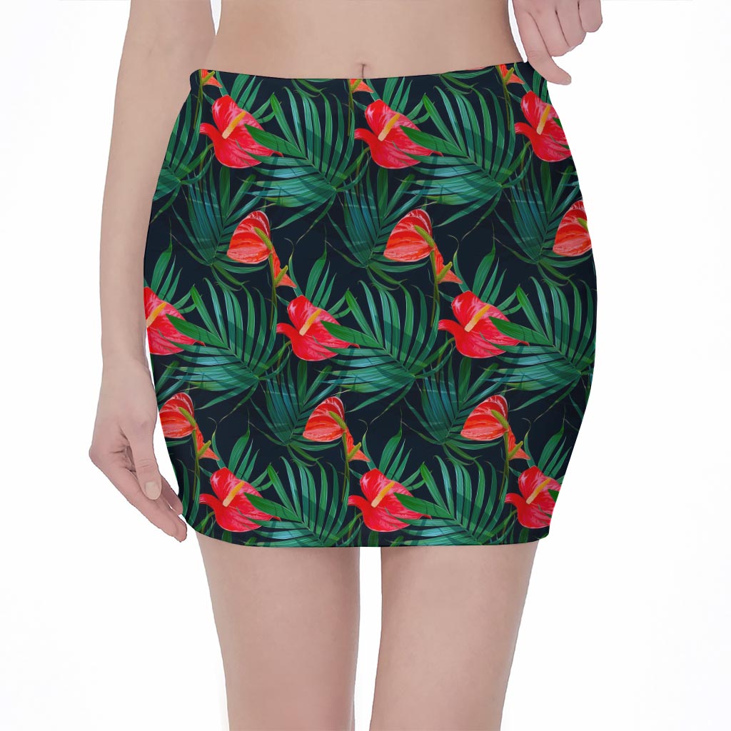 Hawaiian Tropical Flowers Pattern Print Pencil Mini Skirt
