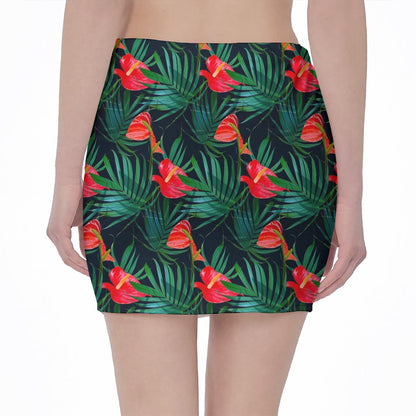 Hawaiian Tropical Flowers Pattern Print Pencil Mini Skirt