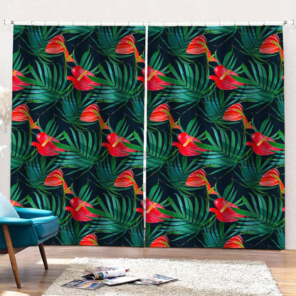 Hawaiian Tropical Flowers Pattern Print Pencil Pleat Curtains