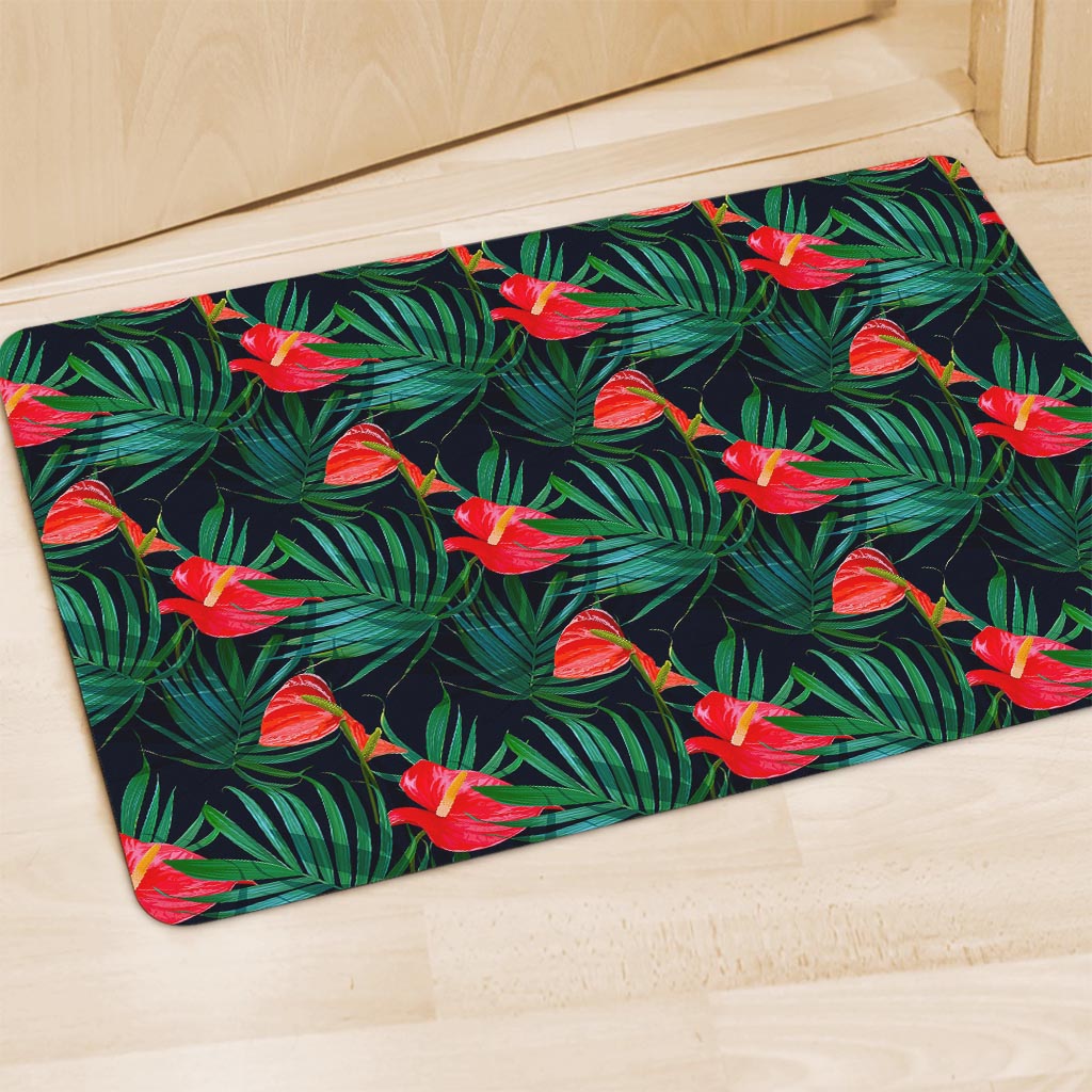 Hawaiian Tropical Flowers Pattern Print Polyester Doormat