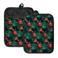 Hawaiian Tropical Flowers Pattern Print Pot Holders With Pocket