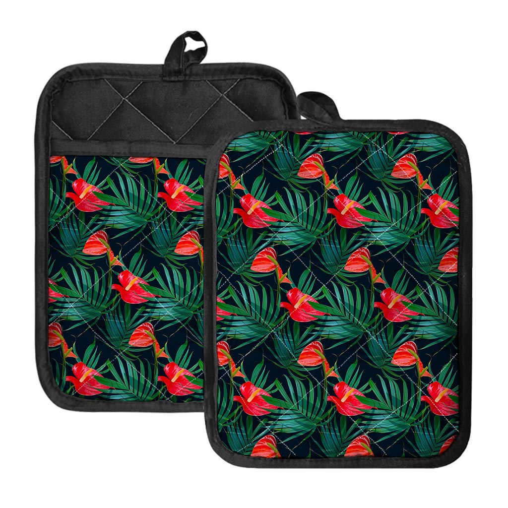 Hawaiian Tropical Flowers Pattern Print Pot Holders With Pocket