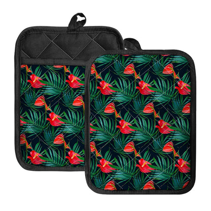 Hawaiian Tropical Flowers Pattern Print Pot Holders With Pocket