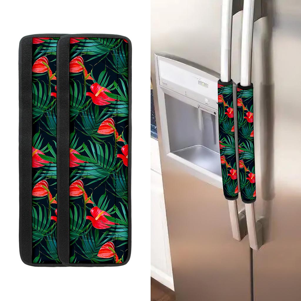 Hawaiian Tropical Flowers Pattern Print Refrigerator Handle Covers