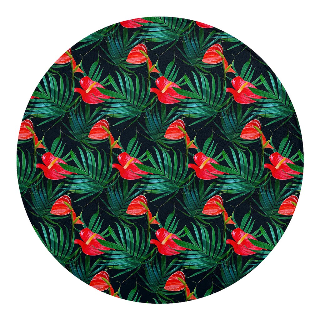 Hawaiian Tropical Flowers Pattern Print Round Blanket