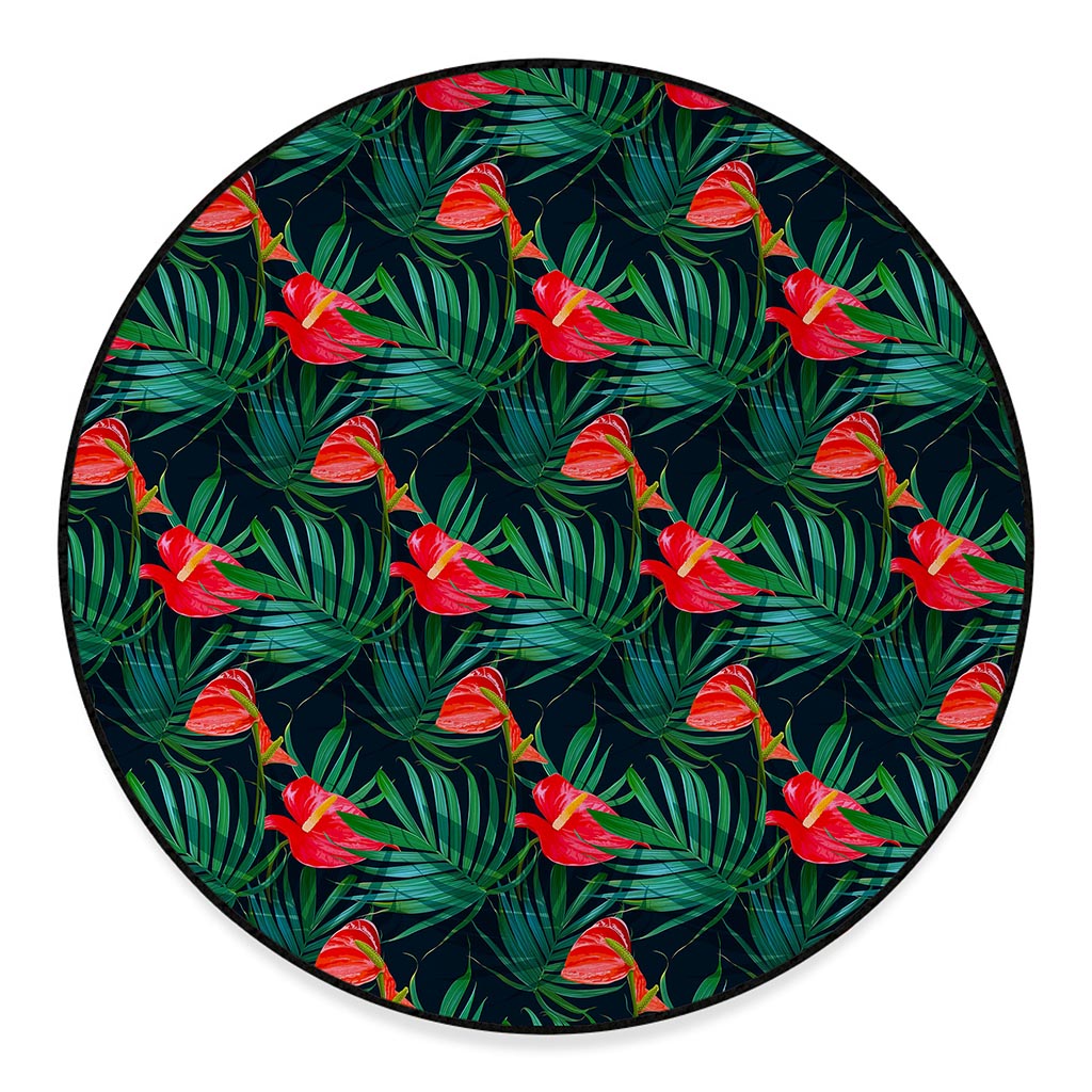 Hawaiian Tropical Flowers Pattern Print Round Floor Mat