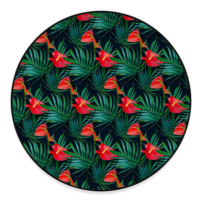 Hawaiian Tropical Flowers Pattern Print Round Floor Mat