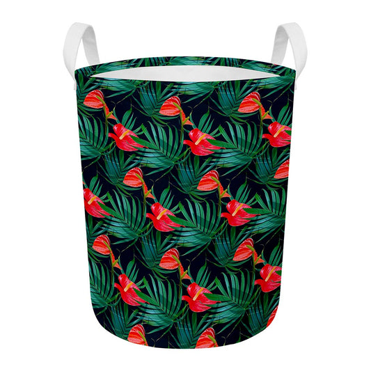Hawaiian Tropical Flowers Pattern Print Round Laundry Basket