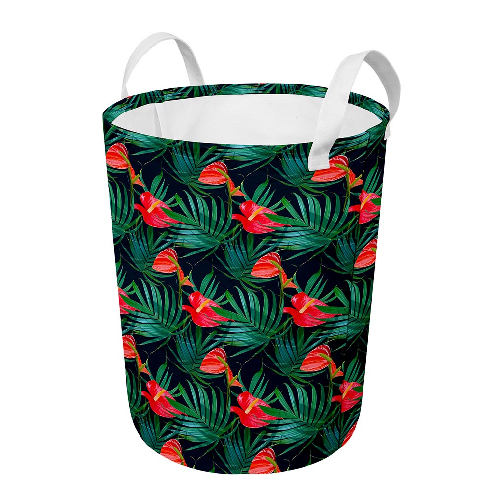 Hawaiian Tropical Flowers Pattern Print Round Laundry Basket
