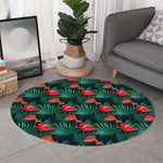 Hawaiian Tropical Flowers Pattern Print Round Rug