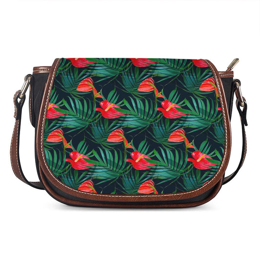 Hawaiian Tropical Flowers Pattern Print Saddle Bag