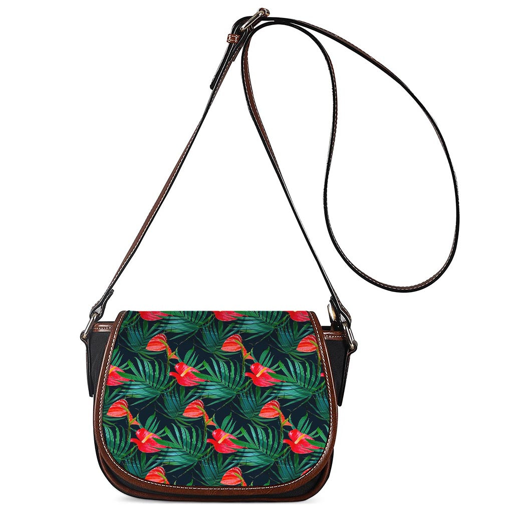 Hawaiian Tropical Flowers Pattern Print Saddle Bag